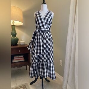 J Crew Black & White Buffalo Check Surplice High Low Dress w/ Pockets